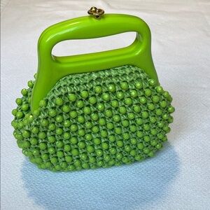 Vintage Lime Green Beaded Raffia Women's Handbag